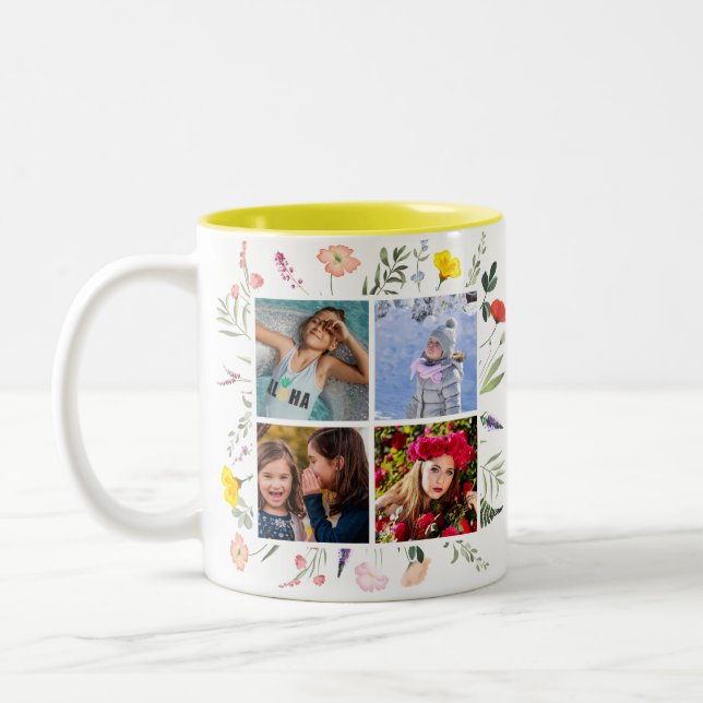 Tasse 2 Couleurs Joli Fleur sauvage 4 Photo personnalisée Mère s Da (Gauche)