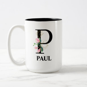 Tasse 2 Couleurs Joli Floral monogrammé alphabet lettre P