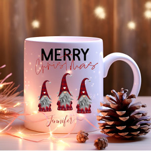 Tasse 2 Couleurs Joli Joyeux Gnomes de Noël avec votre nom