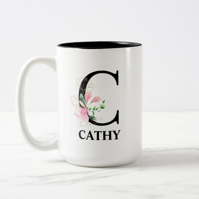 Tasse 2 Couleurs Joli monogramme initial C (Gauche)