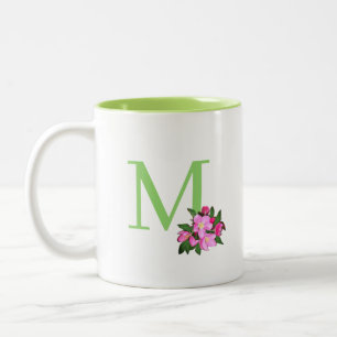 Tasse 2 Couleurs Joli monogramme vert avec fleurs de pomme