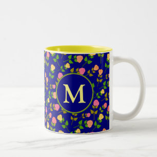 Tasse 2 Couleurs Joli motif de rose bleue monogramme