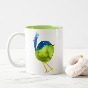 Tasse 2 Couleurs Joli oiseau à l'aquarelle verte
