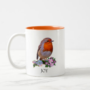 Tasse 2 Couleurs Joli oiseau rouge-gorge & Texte personnalisé Café 