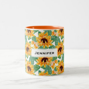 Tasse 2 Couleurs Joli tournesol Jaune et Motif vert