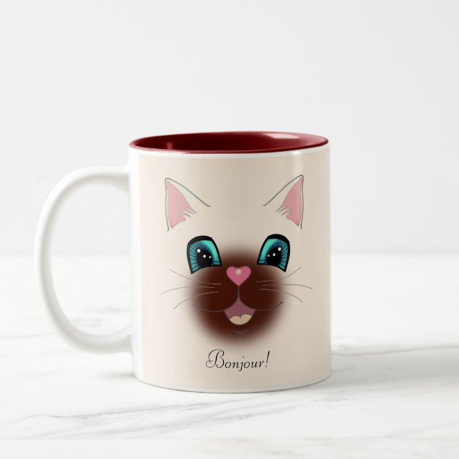 Tasse 2 Couleurs Joli visage de chat siamois (Gauche)
