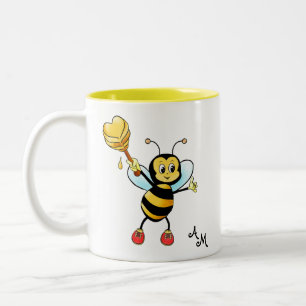 Tasse 2 Couleurs Jolie abeille avec cœur et monogramme