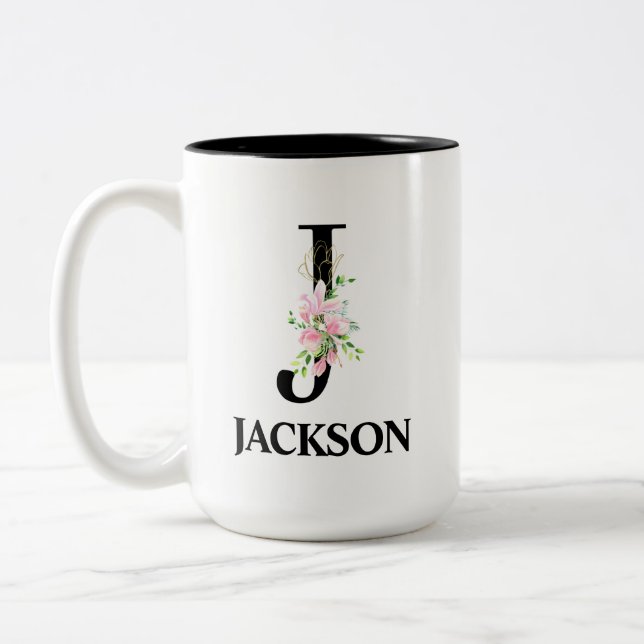 Tasse 2 Couleurs Jolie initiale monogramme J (Gauche)