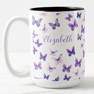 Tasse 2 Couleurs Jolis Papillons Violets Nom Personnalisé
