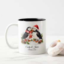 Jolis puffins d'hiver à l'aquarelle pour Noël