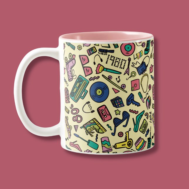 Tasse 2 Couleurs Joueur 1980s Doodle Art Motif (Créateur téléchargé)