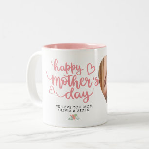 Tasse 2 Couleurs Joyeuse fête des mères Photo sur mesure Texte flor