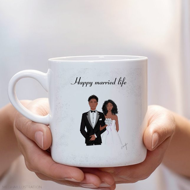 Tasse 2 Couleurs Joyeuse vie mariée, couple noir, cadeau mariage, (Créateur téléchargé)