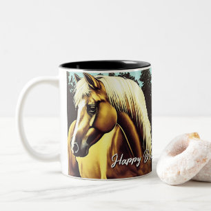 Tasse 2 Couleurs Joyeux Anniversaire Beau Cheval Palomino