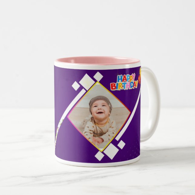 Tasse 2 Couleurs Joyeux anniversaire photo bébé enfants (Devant droit)