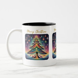 Tasse 2 Couleurs Joyeux arbre lunique de Noël