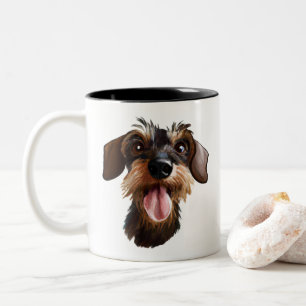 Tasse 2 Couleurs Joyeux café Dachshund À poils durs à deux tons