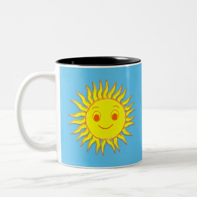 Tasse 2 Couleurs Joyeux dessin de face de soleil (Gauche)