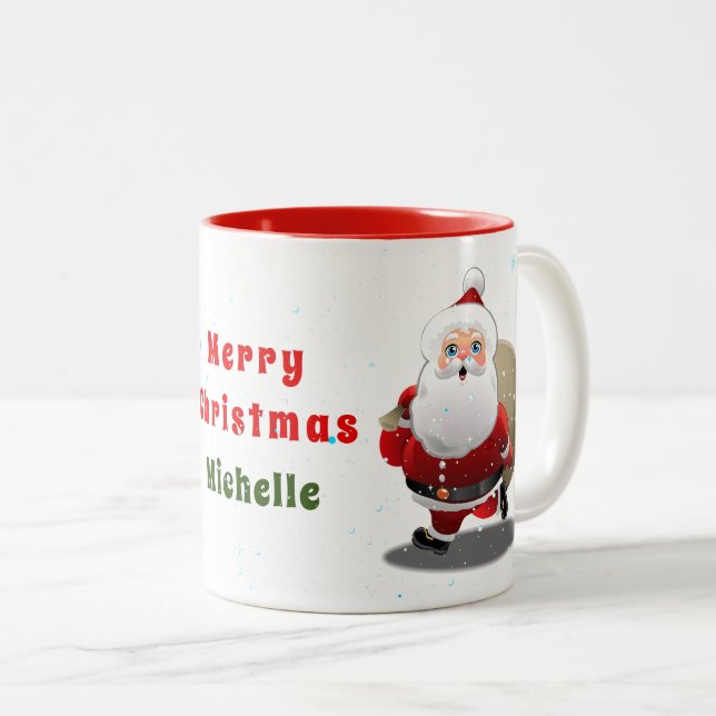 Tasse 2 Couleurs Joyeux dessin du Père Noël (Devant droit)