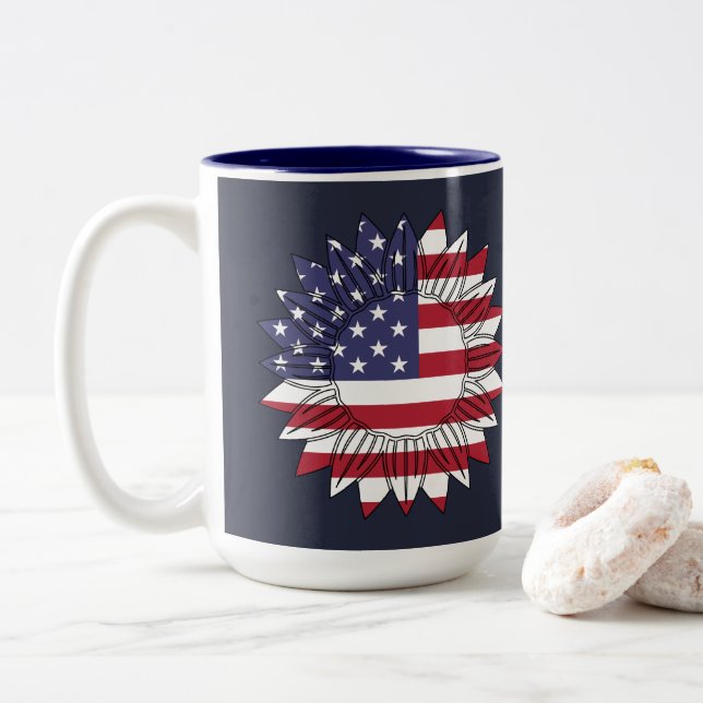 Tasse 2 Couleurs Joyeux drapeau 4 juillet tournesol (Avec donut)