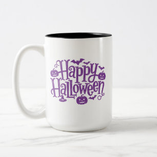 Tasse 2 Couleurs Joyeux Halloween élégant violet blanc