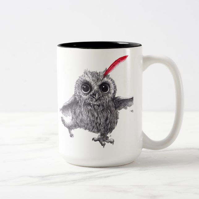 Tasse 2 Couleurs Joyeux hibou en plumes rouges (Droit)
