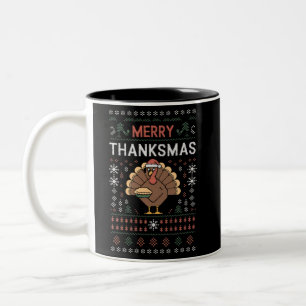 Tasse 2 Couleurs Joyeux Merci Noël Christmas Thanksgiving Dinde 