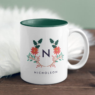 Tasse 2 Couleurs Joyeux Monogramme de vacances Foliage