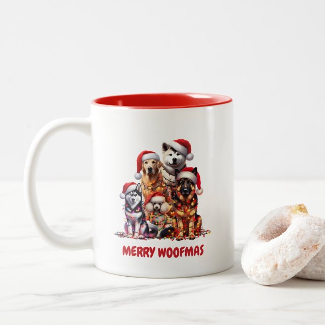 Tasse 2 Couleurs Joyeux Noël de chien Woofmas (Avec donut)