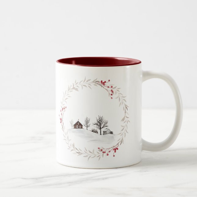 Tasse 2 Couleurs Joyeux Noël du Canada Ferme Wreath (Droit)