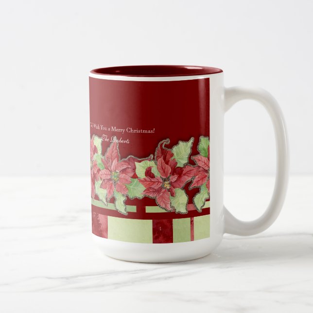 Tasse 2 Couleurs Joyeux Noël Poinsettia Boug Cadeau Personnalisé (Droit)