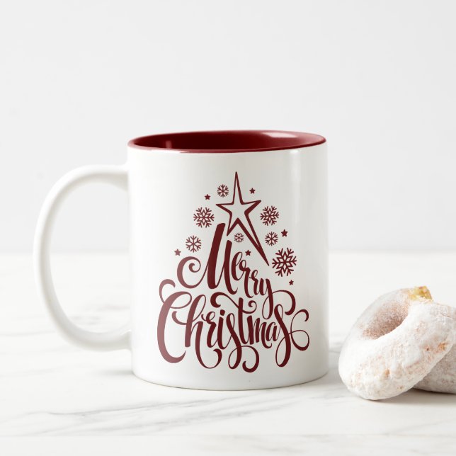 Tasse 2 Couleurs Joyeux Noël Rouge moderne (Avec donut)
