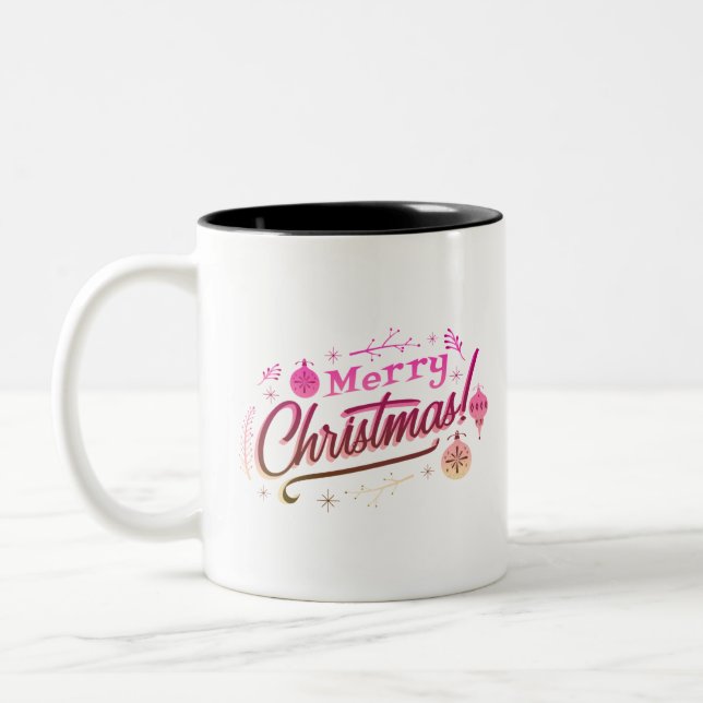 Tasse 2 Couleurs Joyeux Noël Rouge rose design festif (Gauche)