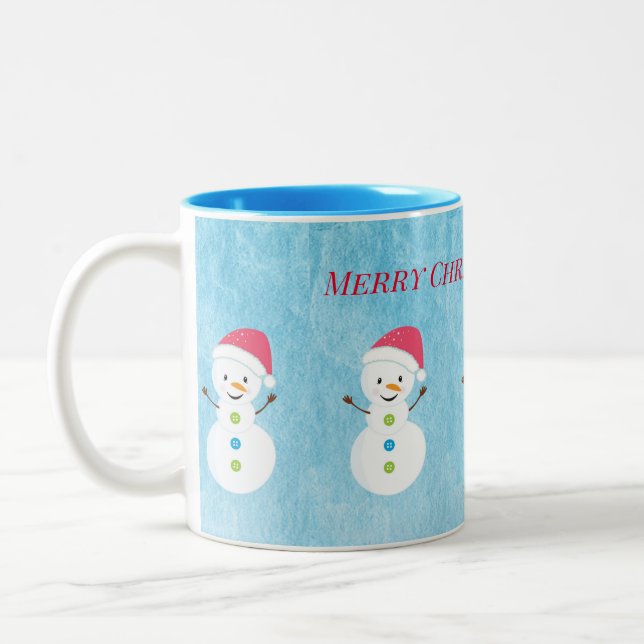Tasse 2 Couleurs Joyeux Noël Snowmen Nom personnalisé Texte (Gauche)