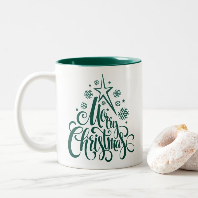 Tasse 2 Couleurs Joyeux Noël vert moderne (Avec donut)