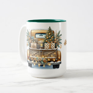 Tasse 2 Couleurs Joyeux Noël Vintage Gold Truck