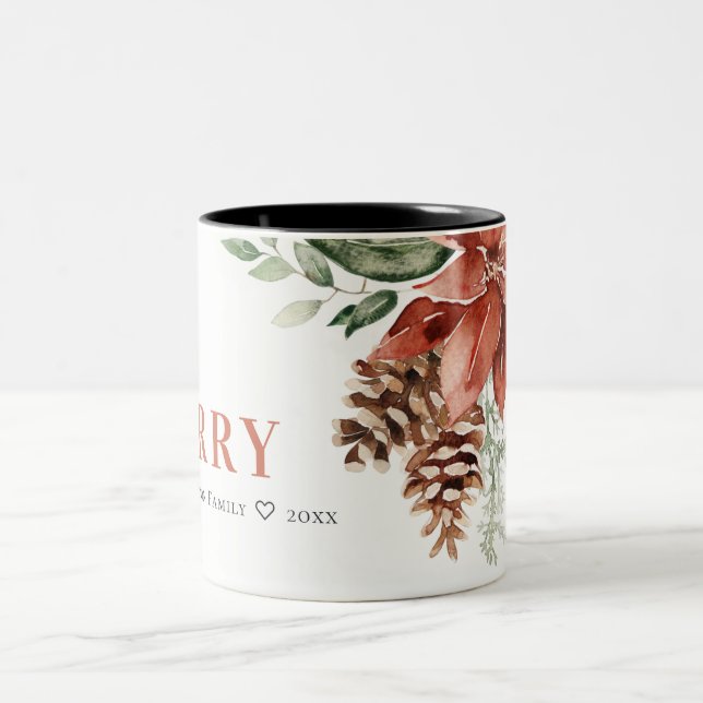 Tasse 2 Couleurs Joyeux Poinsettia Bund'aquarelle Pine Noël (Centre)