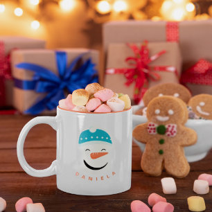 Tasse 2 Couleurs Joyeux Snowman visage texte personnalisé