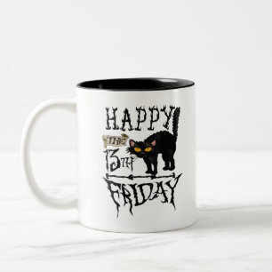 Tasse 2 Couleurs Joyeux Vendredi 13e Black Cat Scary Halloween.