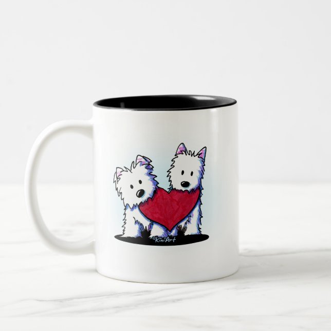 Tasse 2 Couleurs KiniArt Heartfeel Westie Duo (Gauche)