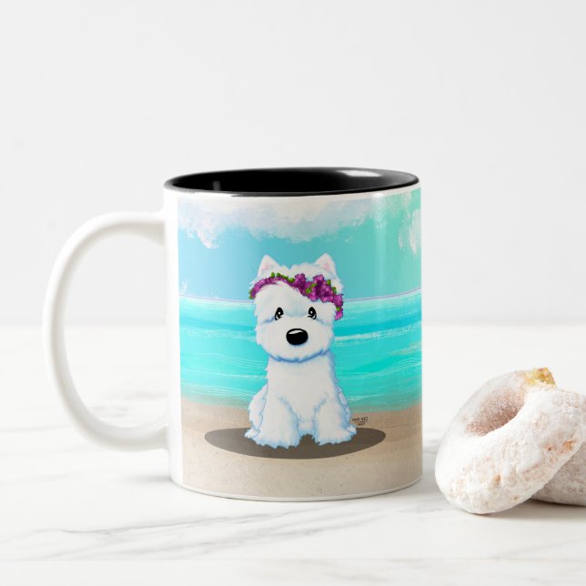 Tasse 2 Couleurs KiniArt ™️ Westie Beach Blossom (Avec donut)