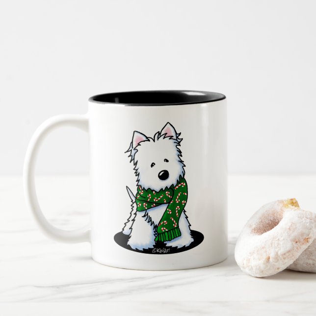 Tasse 2 Couleurs KiniArt Westie Chien Noël (Avec donut)