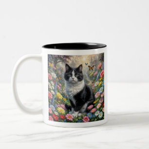 Tasse 2 Couleurs Kitten dans le jardin fleuri
