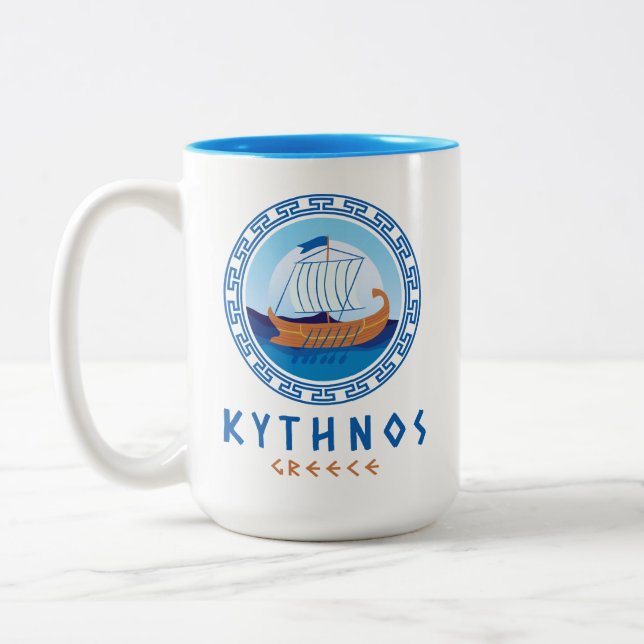 Tasse 2 Couleurs Kythnos, Grèce Design de navires grecs (Gauche)