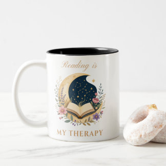 Tasse 2 Couleurs La lecture est ma thérapie Livre Lune et Étoiles C