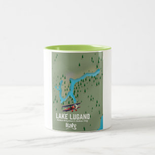 Tasse 2 Couleurs Lac de Lugano Italie - poster de voyage Suisse