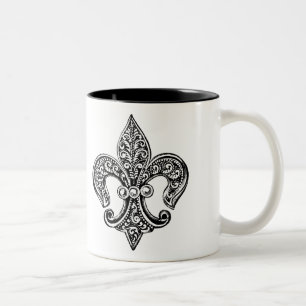 Tasse 2 Couleurs Lacy Fleur De Lis noir et blanc vintage