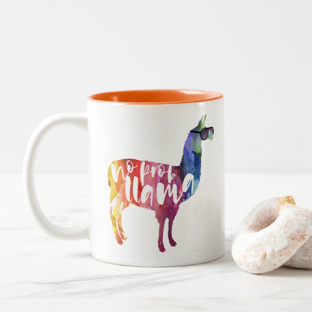 Tasse 2 Couleurs Lama. Aucun Probllama. Aucun Prob-lama. (Avec donut)