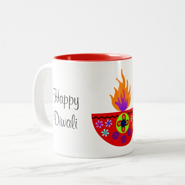 Tasse 2 Couleurs Lampe Diwali colorée Diya (Devant gauche)