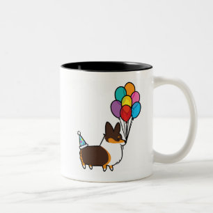 Tasse 2 Couleurs L'anniversaire tricolore de corgi monte en ballon